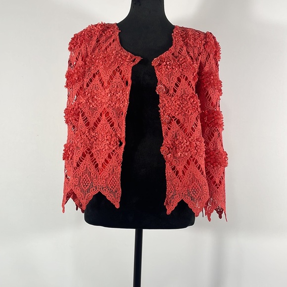 Pretty Angels, Button up Cardigan Blazer, Rose buttons, Small, Salmon, Red,Pink - Picture 10 of 11